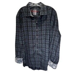 Robert Graham Flip Cuff Dress Shirt Mens sz XL Embriodered